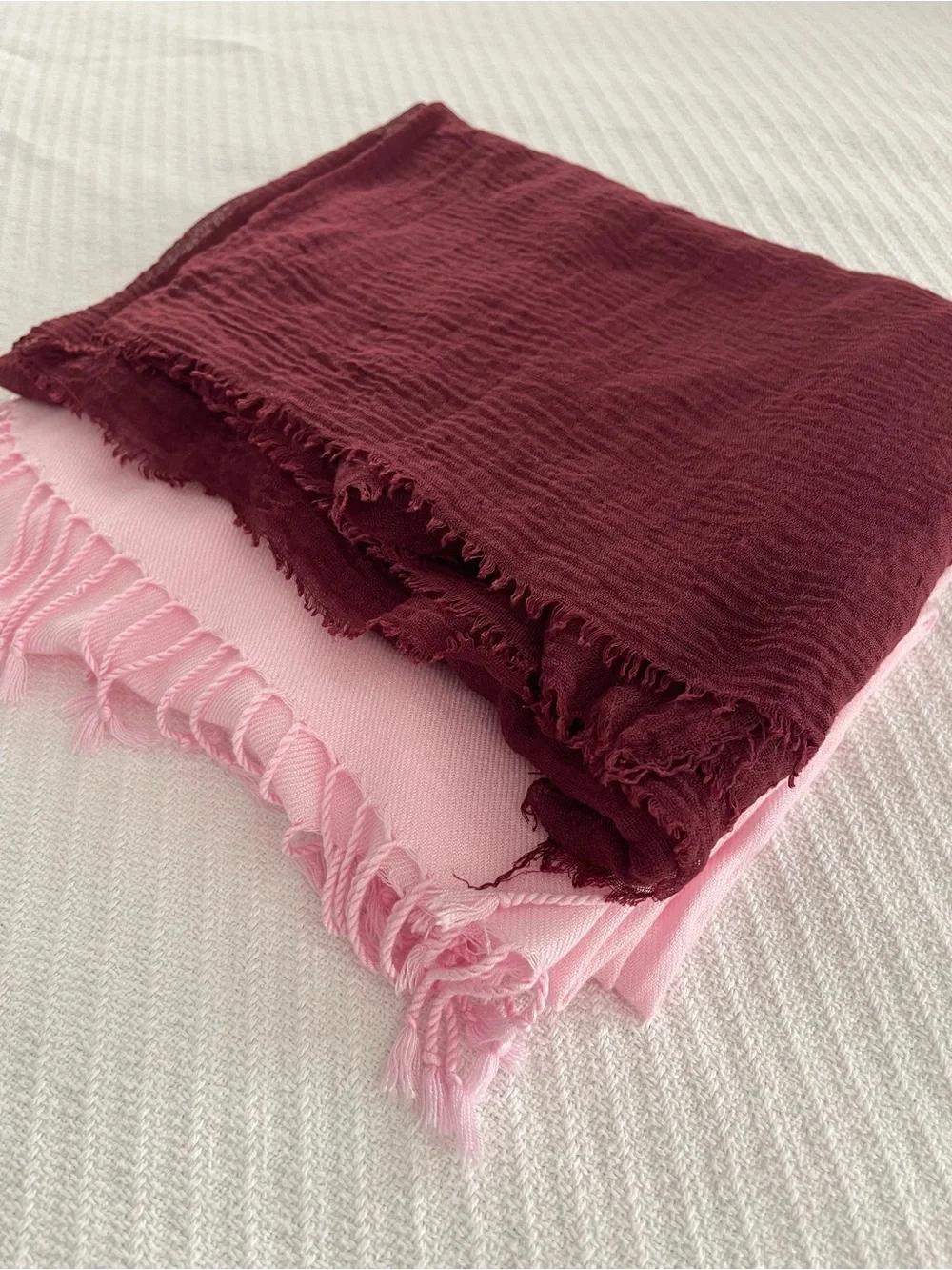 2 Soft Lightweight Scarves Pink & Burgundy